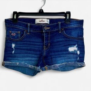 Hollister Women’s Distressed Jean Shorts - Size 9 / 29 -Dark Wash Cutoff Raw Hem